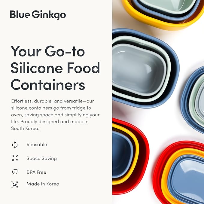 BLUE GINKGO Nesting Silicone Containers - Set of 3 Hard-Shell Silicone Food Storage Containers | BPA Free, Airtight, Dishwasher and Freezer Safe (6.7oz, 10oz, 20oz) - Pink