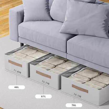 CYhom Underbed Storage Bins With Metal Frame, 10" High Under Bed Storage Containers, Large Capacity Under Bed Organizer Boxes (Grey, 23.6” L x 15.7” W x 10” H)