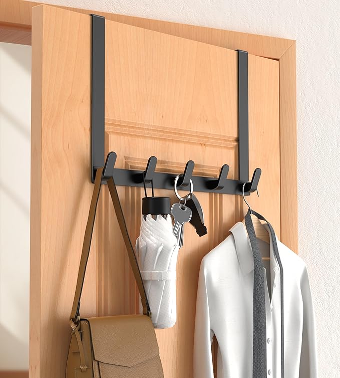 CHAUNCEY HOME Long Over The Door Hooks with 15.75-inch Arms for Easier Access by Women, Heavy Duty Door Hanger for Winter Coat, L16U, Fits Standard 1 3/8'' Doors, Towel Racks Organization, Black