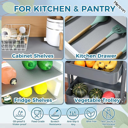 Hersvin Shelf Liner, 24" x20' Non-Adhesive Drawer Liners EVA Kitchen Cupboard Cabinet Covering Undersink Mat Washable Fridge Lining Paper (Gray/Diamond)