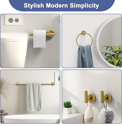 Brushed Gold Bathroom Hardware Set, 24 Inch SUS304 Stainless Steel Bath Towel Bar Set, Bathroom Accessories Set, Towel Rack, Towel Ring, Toilet Paper Holder, Robe Towel Hooks, 5-Pieces