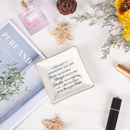 Spegiffu Inspirational Gifts for Women Trinket Dish with Positive Quotes - Always Remember You are Braver Stronger Smarter Than You Think, Motivational Gifts for Women Encouragement Cheer Up Gift