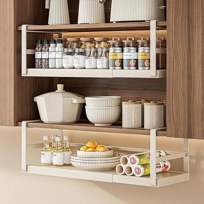 Hanging Under Shelf Storage Basket, Adjustable Width Under Cabinet Add-on Storage Racks, Heavy Duty Slide-in Baskets Organizer for Cabinet Pantry Kitchen, 1 Pack, 8.46"D x 10.6"W x 7.36"H
