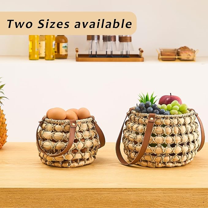 Farmhouse Oval Egg Baskets for Collecting Fresh Eggs,Small Wicker Basket with Handle,Garden Harvest Basket for Gathering Vegetables,Fruit Basket Bin for Kitchen,Garden,Picnic (Round-M)