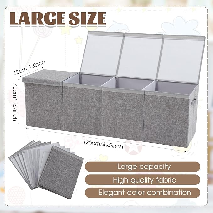 Patelai Extra Large Toy Box Chest with Lids 4/3 Grids Large Chest Collapsible Kids Toy Storage Baskets Gifts for Boys Girls Living Room Nursery Playroom(49.2 x 13 x 15.7'',Gray)