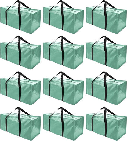 PANDA JOYS 12 Pack Extra Large Moving Bags with Zippers & Carrying Handles, Heavy-Duty Storage Tote for Space Saving Moving Storage, Fold Flat, Alternative to Box and Bin,Teal