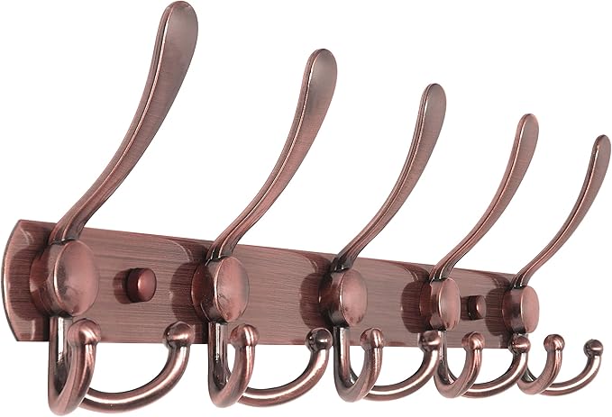 WEBI Coat Rack Wall Mount,Coat Hanger Wall,Coat Hooks Wall Mount,Wall Coat Rack,Hook Rack Rail,5 Triple Hooks for Hanging Coats,Jacket,Clothes,Antique Copper