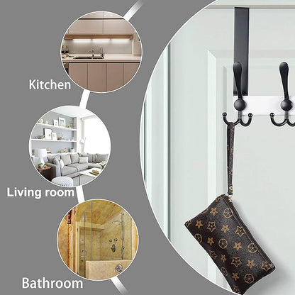 Dseap Over The Door Hook Hanger - Fits 1 3/8" to 1 3/4" Standard Doors | 5 Tri Hooks Heavy Duty Towel/Coat Rack | Door Organizer for Clothes, Jackets, Hats, Towels, White & Black