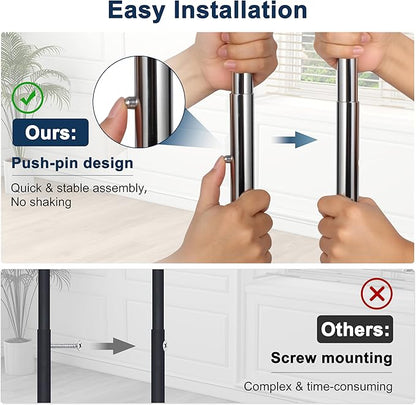 Whitmor Heavy Duty Adjustable Garment Rack-Rolling Clothes Organizer, Black and Chrome