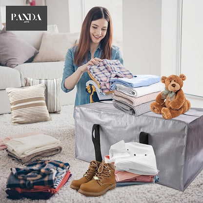 PANDA JOYS Extra Large Moving Bags with Zippers & Carrying Handles, Heavy-Duty Storage Tote for Space Saving Moving Storage, Fold Flat, Alternative to Box and Bin - 12 Pack, Silver