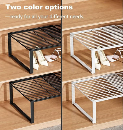 Multi-Functional Adjustable Metal Wire Shoe Rack Organizer - Stackable Shoe Storage for Closet, Extendable 15-24.4in, Retractable Entryway Shoe Cabinet Shelf (Black, 4 Pack)