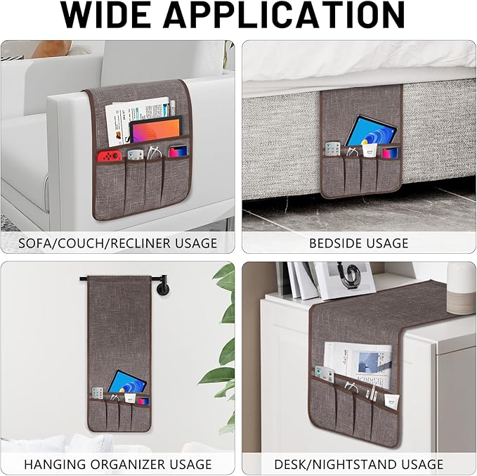 Couch Armrest Remote Control Holder, Couch Caddy Gifts for Seniors Bed Caddy Tv Remote Holder with 5 Pockets for Key Glasses Phone Magazine Holders