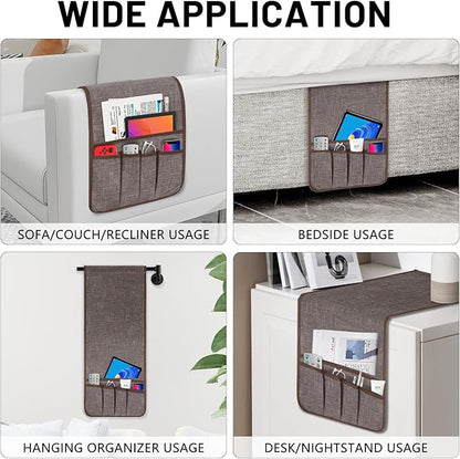 Couch Armrest Remote Control Holder, Couch Caddy Gifts for Seniors Bed Caddy Tv Remote Holder with 5 Pockets for Key Glasses Phone Magazine Holders