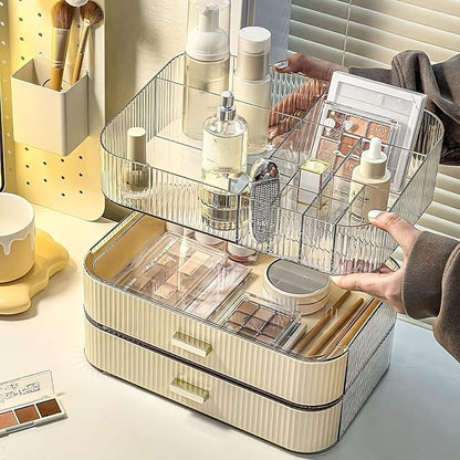 Decorcode Makeup Organizer with Stackable Drawers, Bathroom Countertop Vanity Organizers and Storage, Ideal for Desk and Dresser, Great for Cosmetics, skin Care, Lipsticks, Nail Care -Cream White