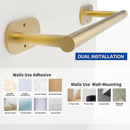 RUACQ Paper Towel Holder Under Cabinet, Wall Mounted or Adhesive Stainless Steel Paper Towel Holder,Round Base Paper Towel Rack for Kitchen, RV, Bathroom (Brushed Gold)