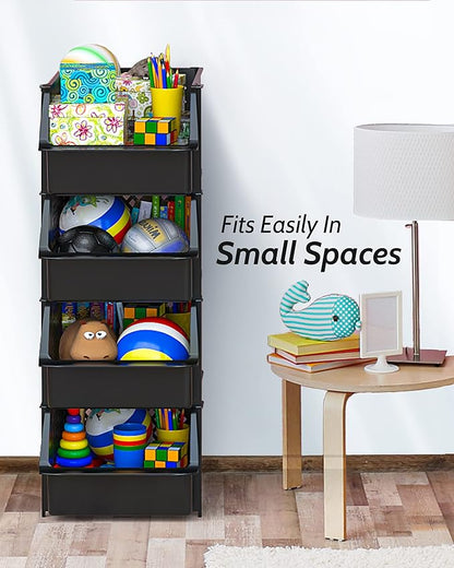 TidyFriend Stackable Storage Bins for Pantry Organizers and Storage 4 Pack, Pantry Storage for Food, Kitchen and Home Organization (Black)