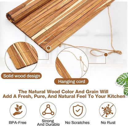 Maxdot Wooden Dish Drying Rack, 20.5 x 16 Inch Roll up Kitchen over Sink Dish Drying Rack for Dishes, Plates, Bowls, Wooden Cover Counter Space, Crack Resistant Drainer, Kitchen Supplies(Khaki)
