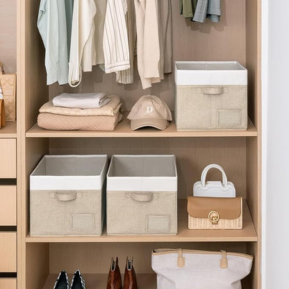 GRANNY SAYS Closet Storage Baskets for Shelves, Large Fabric Storage Bins, Collapsible Clothing Storage and Organization, Decorative Storage Bins, Khaki&Ivory, Extra Large, 3-Pack