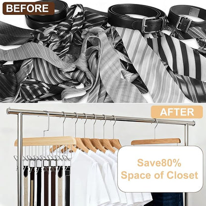 4 Pack Tie Hanger for Closet, Wooden Tie Rack Hangers for Men with 8 Hooks, Space Saving Tie Holder Organizer,Closet Storage for Ties,Belts,Bras,Scarves,Tank Tops