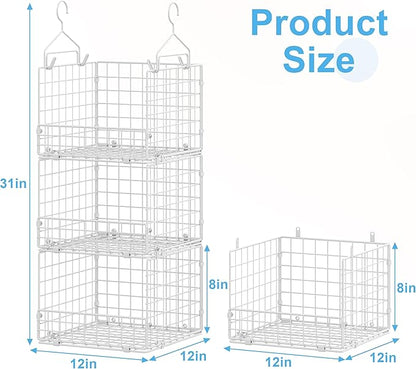 Sonyabecca 3-Tier Hanging Closet Organizer with 5 S Hooks, Closet Shelves for Clothes, Shoes, Handbags, Accessories, Hanging Basket, Closet Storage, Closet System, Closet Organizers and Storage