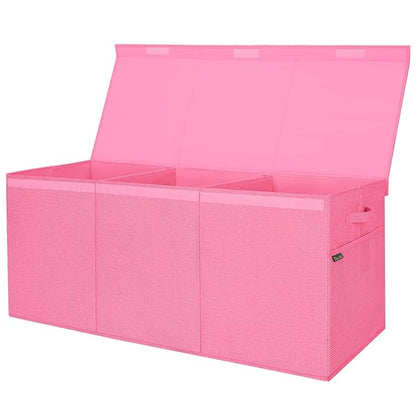 BALEINE Fabric Storage Bins with Lid, Collapsible Extra Large Storage Boxes Bins Baskets with Divider for Home Organizing (37.5"x13"x16", Pink)