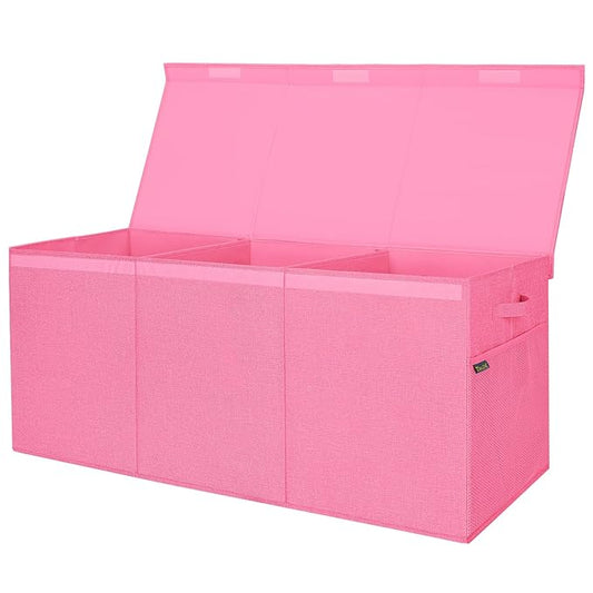 BALEINE Fabric Storage Bins with Lid, Collapsible Extra Large Storage Boxes Bins Baskets with Divider for Home Organizing (37.5"x13"x16", Pink)