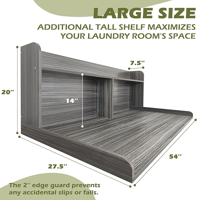Royxen Laundry Countertop with 20“ Shelf Universal Fit, Washer and Dryer Countertop with Storage Space, Eucalyptus