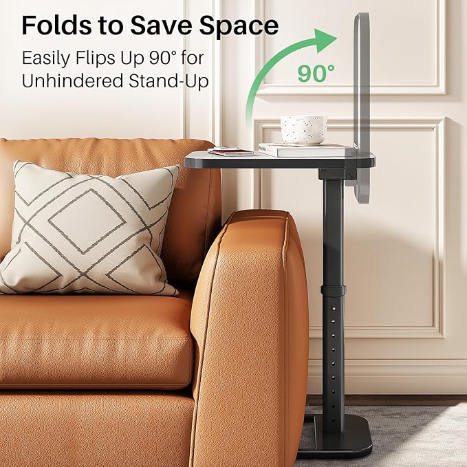 Kitstorack TV Tray Table, Adjustable Height & Rounded Metal Corners, Snack Table for Couch, Sofa, Bed, Chair, Living Room, C Shaped End Side Table for Eating, Dinner or Laptop, Small Spaces, White