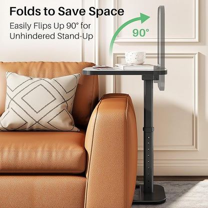 Kitstorack TV Tray Table, Adjustable Height & Rounded Metal Corners, Snack Table for Couch, Sofa, Bed, Chair, Living Room, C Shaped End Side Table for Eating, Dinner or Laptop, Small Spaces, White