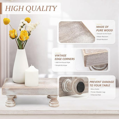 EOSAHR Farmhouse Riser for Room Decor : Decorative Pedestal Stand For Display Your Home Decorations and Uniquely Soap Stand - Rustic Bathroom Counter Tray and Kitchen Decor (Natural Wood)