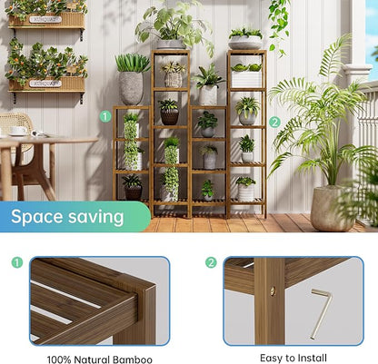 SMIBUY Bathroom Storage Shelf, 5-Tier Bamboo Rack Organizer, Multifunctional Shelving Unit for Living Room Bedroom Kitchen (Walnut)