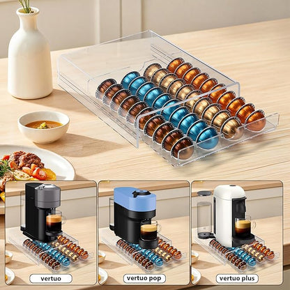 ZhiYo-Life Clear Acrylic Coffee Pod Drawer for Nespresso Vertuo 40 Pod Double Sided Pull Out Organizer