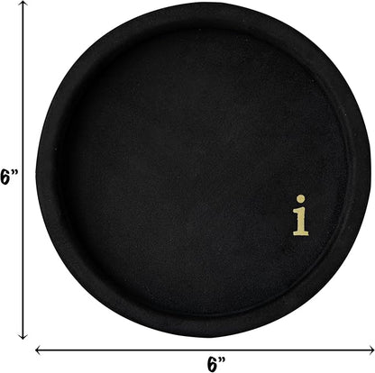 COLLECTIVE HOME - Velvet Jewelry Tray, 6" Monogrammed Jewelry Dish, Smooth Velour Display Dish for Rings, Earrings, Necklaces, Makeup, Personalized Gifts for Women (Black-i)