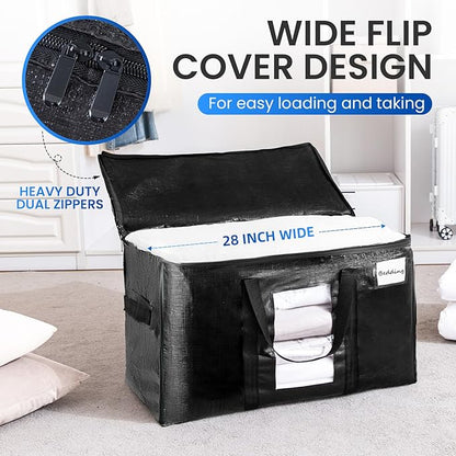 TAILI Extra Large Moving Bags, 10 Pack Black Heavy Duty Totes for Storage with Visible Window, Wrap Around Handles, Storage Bags for Space Saving, Alternative to Moving Boxes