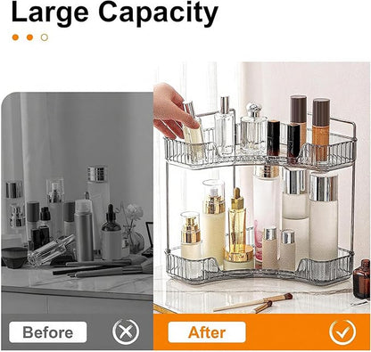 INVSSENE Corner Bathroom Countertop Organizer, 2 Tiers Vanity Trays for Counter, Makeup Organizers, Perfume Tray, Kitchen Spice Rack, Smoky Gray