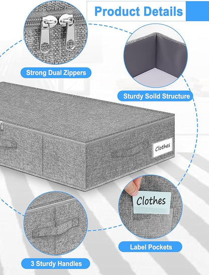 boailydi Under Bed Storage Container, 7" Tall Underbed Storage Bin with Rigid Sides & Bottom, Large Under-Bed Clothes Organizer with Zippered Lid for Bedroom, Dorm, Sofa, 30x15x6.7, Grey