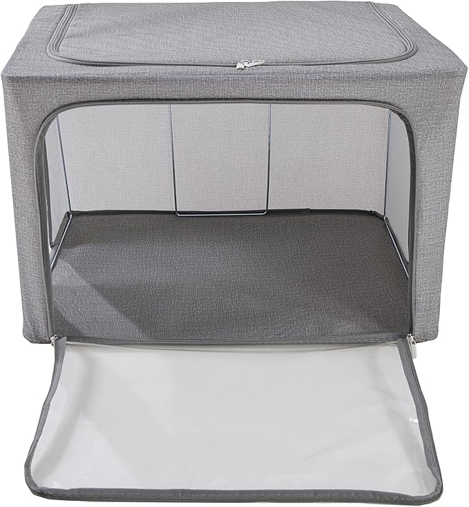Periea Oxford Cloth Steel Frame Storage Boxes - Under-Bed or in Closet - Pack of 2 Large Organizers (Denim Effect - Grey)