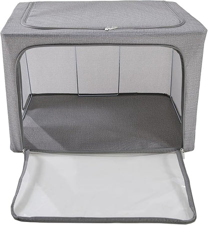Periea Oxford Cloth Steel Frame Storage Boxes - Under-Bed or in Closet - Pack of 2 Large Organizers (Denim Effect - Grey)