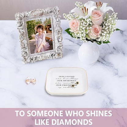 Friend Gifts Trinket Dish for Women, Unique Friendship Gifts, Our Friendship is Endless Ceramic Ring Dish Jewelry Tray for Birthday Christmas Gift for Mom, Sister, Best Friends (Modern-Our Laughs)