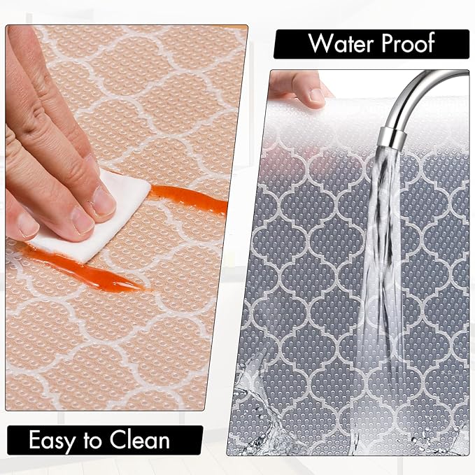 Cooyes Shelf Liner for Kitchen Cabinets – Non-Adhesive Waterproof EVA Liner for Drawers and Cabinets – Durable, Easy-to-Cut Shelf Paper with Modern Pattern