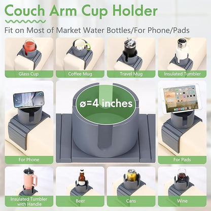 SINWANT Couch Cup Holder, 2 in 1 Bamboo Couch Drink Holder,Foldable Anti-Slip Sofa Mug Holder for Coffee Mug,Bottles,Cans etc. on 5 Inch Square Soft Sofa Armrest