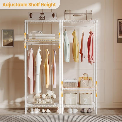 Heavy Duty Clothes Rack with Shelves,Adjustable Metal Wire Shelving Garment Rack Freestanding Closet Organizers and Storage for Bedroom, Laundry Load 684LBS