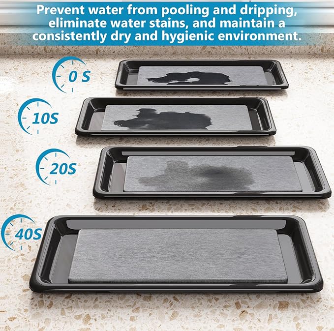 ouimei Sink Dish Drying Rack - Expandable Over Sink (15"-20" Fit), Diatomaceous Earth Tray for No-Drain Drying! Compact Dish Drainer for Small Kitchens, Apartments & RVs(Black)