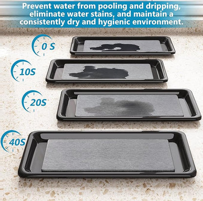 ouimei Sink Dish Drying Rack - Expandable Over Sink (15"-20" Fit), Diatomaceous Earth Tray for No-Drain Drying! Compact Dish Drainer for Small Kitchens, Apartments & RVs(Black)