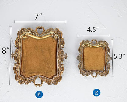 Funly mee Antique Trinket Dish Vintage Metal Jewelry Tray, Wedding Ring & Necklace Holder -8 x 7 inches (Gold, M)