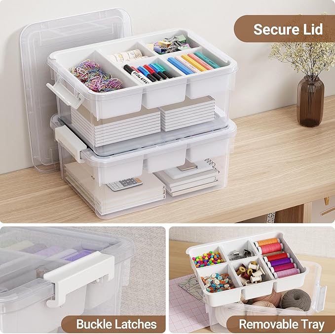 HOMETUK 80Qt Plastic Storage Bins with Lids, Clear Latching Organizers Boxes with Removable Trays, Portable Storage Containers, for Holiday Ornaments, Home Organization, 4Pack