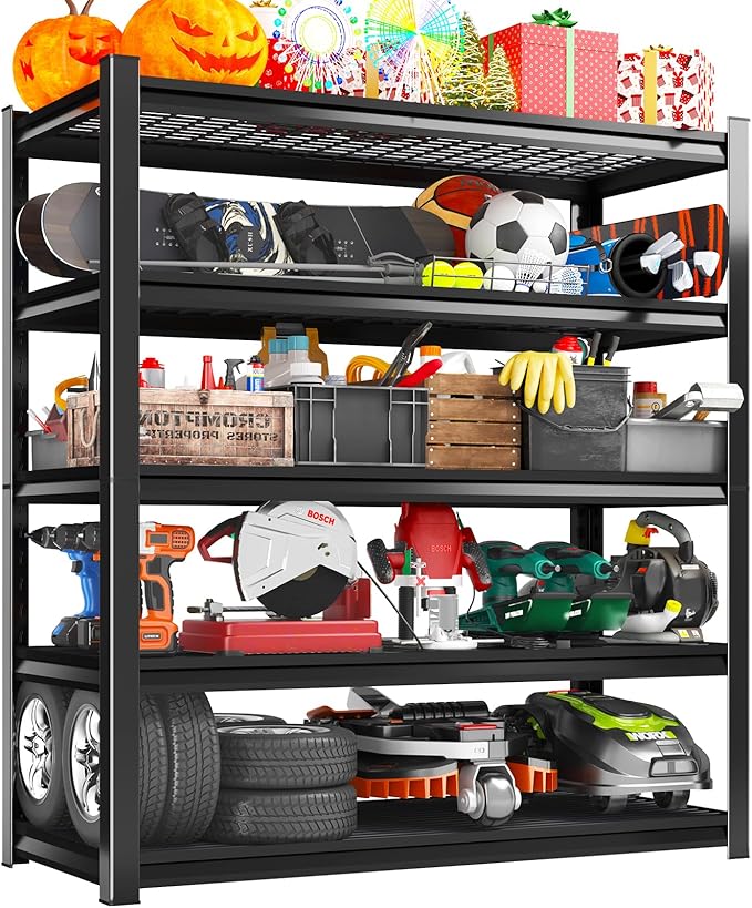 72" H Garage Storage Shelves 5-Tier,Garage Storage System Shelves Adjustable 3000LBS,Storage Shelving for Basement,Pantry,Kitchen,Warehouse,72" H x 59" W x 20" D