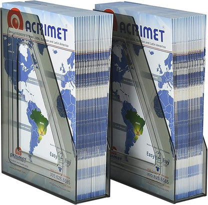 Acrimet Magazine File Holder – Vertical Rack for Documents, Folders and Mail, Durable Plastic Desk Organizer for Office & Home, Smoke (2 Pack)