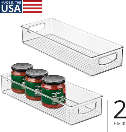 iDesign Slim Extra Long Clear Storage Bin, Narrow Stackable Organizer for Kitchen or Pantry, 2-Pack