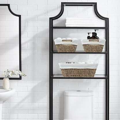 JS HANGER Wicker Storage Basket with Washable Liners, Metal Frame, Set of 2, 12.6"L x 8.7"W x 4.3"H, Seagrass Woven Basket for Pantry, Toilet, Bathroom, Bedroom, Patio, Natrual